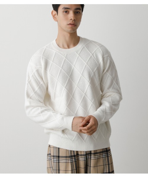 AZUL by moussy(アズールバイマウジー)の「DIAGONAL LATTICE KNIT/ダイアゴナルラティスニット(ニット/セーター・メンズ・ライトピンク/ホワイト/ブラック・LARGE/SMALL/MEDIUM)」の6枚目の写真