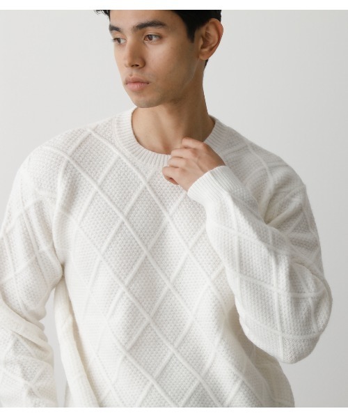 AZUL by moussy(アズールバイマウジー)の「DIAGONAL LATTICE KNIT/ダイアゴナルラティスニット(ニット/セーター・メンズ・ライトピンク/ホワイト/ブラック・LARGE/SMALL/MEDIUM)」の7枚目の写真