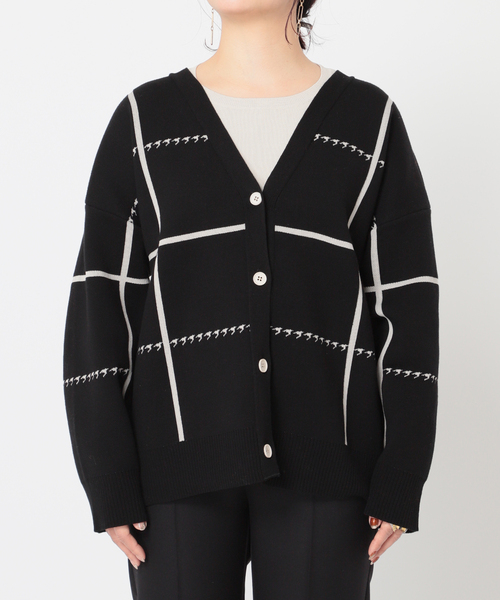 Simplicite（サンプリシテ）の「WジャガードVカーディガン◆（ニット/セーター・レディース・ホワイト/ブラック/ブルー系その他・FREE）」の17枚目の写真