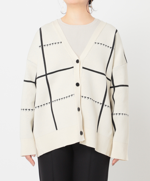 Simplicite（サンプリシテ）の「WジャガードVカーディガン◆（ニット/セーター・レディース・ホワイト/ブラック/ブルー系その他・FREE）」の16枚目の写真