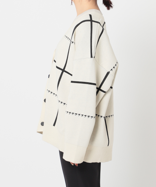 Simplicite（サンプリシテ）の「WジャガードVカーディガン◆（ニット/セーター・レディース・ホワイト/ブラック/ブルー系その他・FREE）」の14枚目の写真