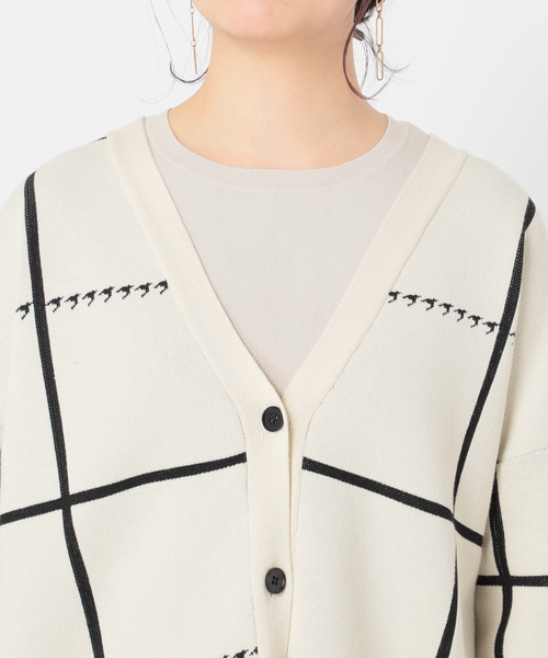 Simplicite（サンプリシテ）の「WジャガードVカーディガン◆（ニット/セーター・レディース・ホワイト/ブラック/ブルー系その他・FREE）」の11枚目の写真