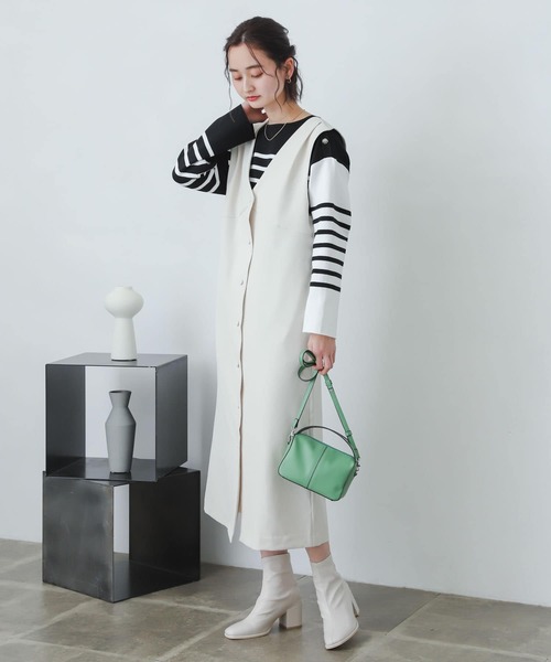 SENSE OF PLACE by URBAN RESEARCH（センスオブプレイスバイアーバンリサーチ）の「『One-C/低身長向けサイズ展開あり』フロントボタンジャンパースカート（ジャンパースカート・レディース・アイボリー/ブラック・ONE/SHORT）」の14枚目の写真