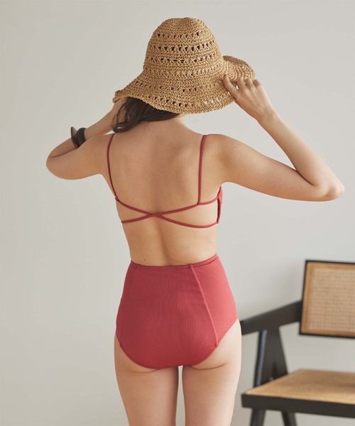 SEA DRESS（シードレス）の「ﾊｲｳｴｽﾄ×ｼﾝﾌﾟﾙﾘﾌﾞﾋﾞｷﾆ/水着（水着・レディース・チェリーピンク/ブラウン/グリーン・L/S/M）」の3枚目の写真