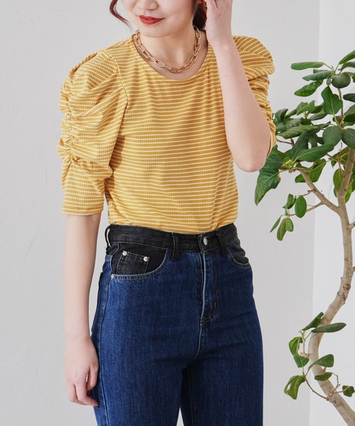 prose verse（プロズヴェール）の「パワショルリブボーダーカットソー（Tシャツ/カットソー・レディース・ブラック/アイボリー/イエロー/グリーン・MEDIUM）」の4枚目の写真