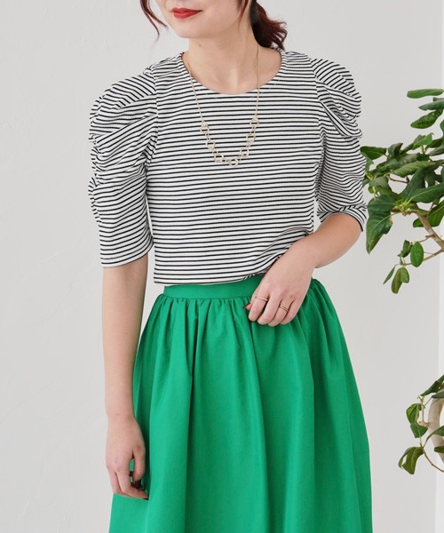 prose verse（プロズヴェール）の「パワショルリブボーダーカットソー（Tシャツ/カットソー・レディース・ブラック/アイボリー/イエロー/グリーン・MEDIUM）」の2枚目の写真