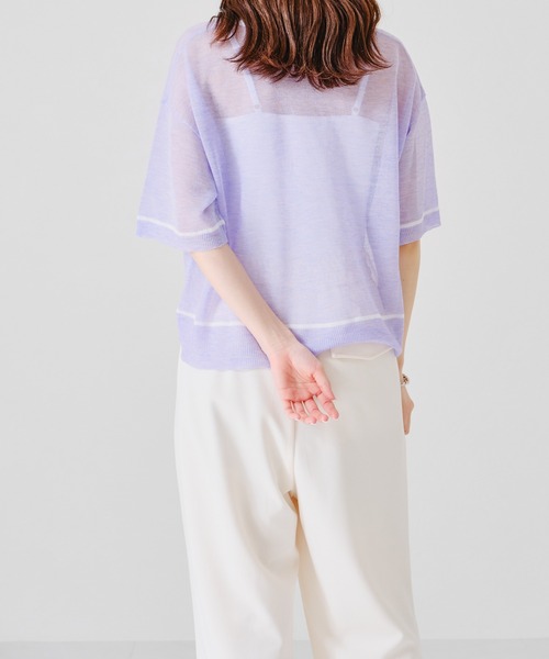 acro（アクロ）の「配色ラインシアーニットTシャツ/AC1356（Tシャツ/カットソー・レディース・ホワイト/パープル/イエロー・ﾌﾘ-）」の10枚目の写真