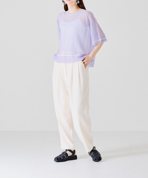 acro（アクロ）の「配色ラインシアーニットTシャツ/AC1356（Tシャツ/カットソー・レディース・ホワイト/パープル/イエロー・ﾌﾘ-）」の11枚目の写真