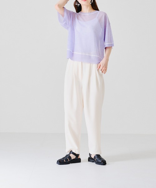 acro（アクロ）の「配色ラインシアーニットTシャツ/AC1356（Tシャツ/カットソー・レディース・ホワイト/パープル/イエロー・ﾌﾘ-）」の12枚目の写真