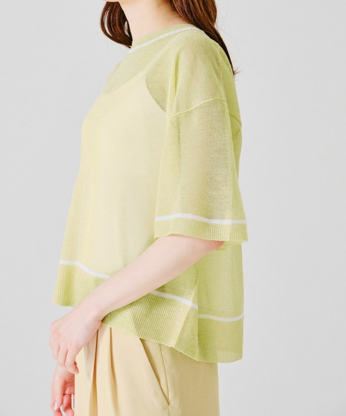 acro（アクロ）の「配色ラインシアーニットTシャツ/AC1356（Tシャツ/カットソー・レディース・ホワイト/パープル/イエロー・ﾌﾘ-）」の16枚目の写真