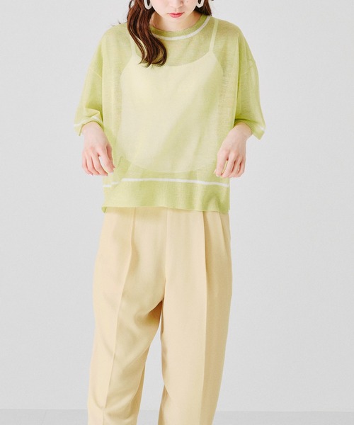 acro（アクロ）の「配色ラインシアーニットTシャツ/AC1356（Tシャツ/カットソー・レディース・ホワイト/パープル/イエロー・ﾌﾘ-）」の18枚目の写真