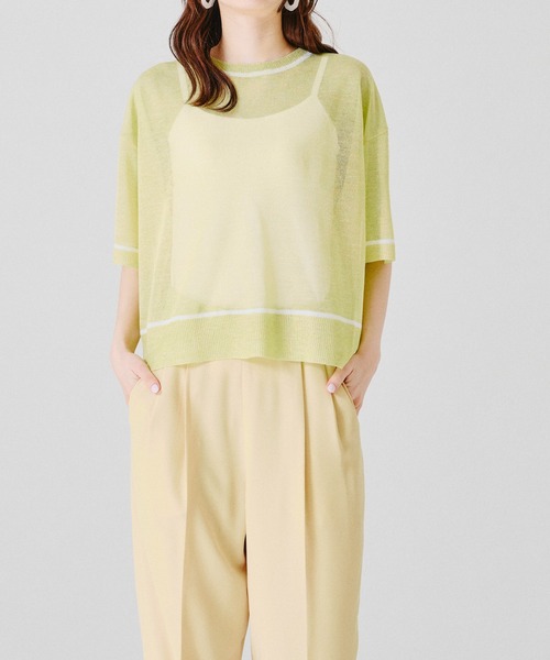 acro（アクロ）の「配色ラインシアーニットTシャツ/AC1356（Tシャツ/カットソー・レディース・ホワイト/パープル/イエロー・ﾌﾘ-）」の19枚目の写真