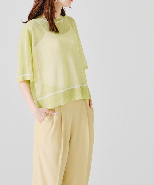 acro（アクロ）の「配色ラインシアーニットTシャツ/AC1356（Tシャツ/カットソー・レディース・ホワイト/パープル/イエロー・ﾌﾘ-）」の20枚目の写真