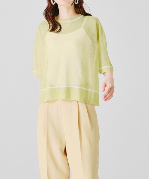 acro（アクロ）の「配色ラインシアーニットTシャツ/AC1356（Tシャツ/カットソー・レディース・ホワイト/パープル/イエロー・ﾌﾘ-）」の21枚目の写真