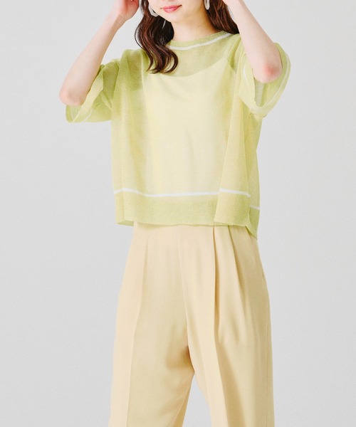 acro（アクロ）の「配色ラインシアーニットTシャツ/AC1356（Tシャツ/カットソー・レディース・ホワイト/パープル/イエロー・ﾌﾘ-）」の22枚目の写真