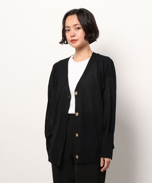 Lugnoncure(ルノンキュール)の「シアーVネックニットカーディガン(カーディガン/ボレロ・レディース・ブラック/オレンジ/グリーン・フリ-)」の2枚目の写真