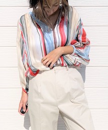 Q | ラメストライプエアシャイン(シャツ/ブラウス)