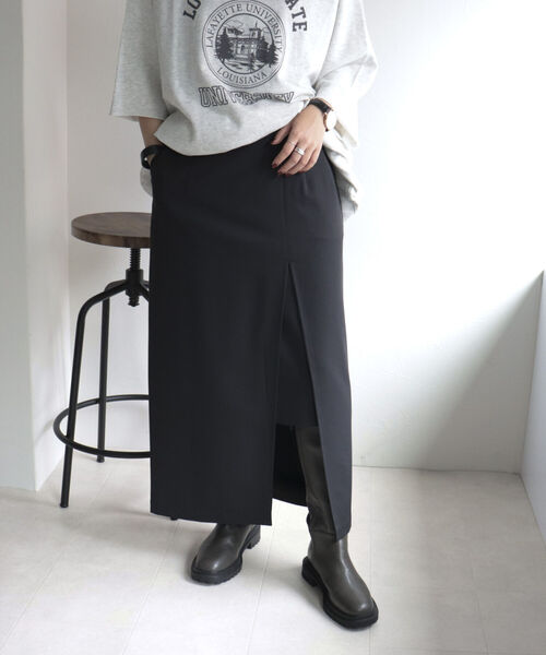 fredy emue（フレディエミュ）の「レイヤードナロースカート（スカート・レディース・ブラック/グレー・38/36）」の4枚目の写真