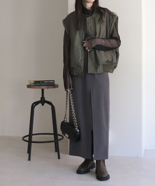 fredy emue（フレディエミュ）の「レイヤードナロースカート（スカート・レディース・ブラック/グレー・38/36）」の11枚目の写真