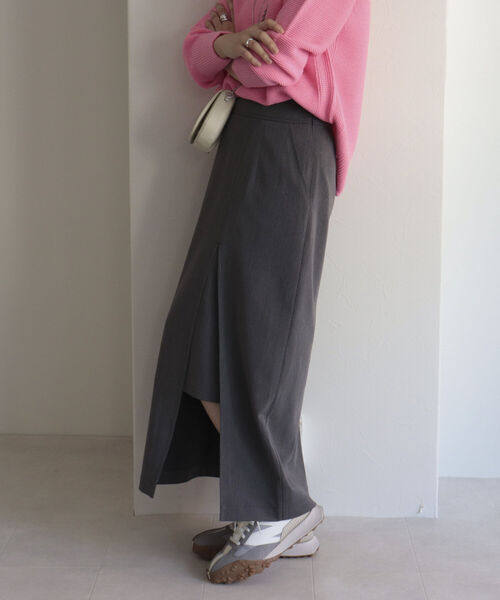 fredy emue（フレディエミュ）の「レイヤードナロースカート（スカート・レディース・ブラック/グレー・38/36）」の6枚目の写真