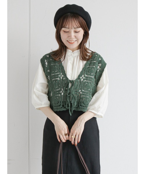 ehka sopo（エヘカソポ）の「モチーフレースベスト（ベスト・レディース・ブラック/オレンジ/キナリ/グリーン・ﾌﾘ-）」の4枚目の写真