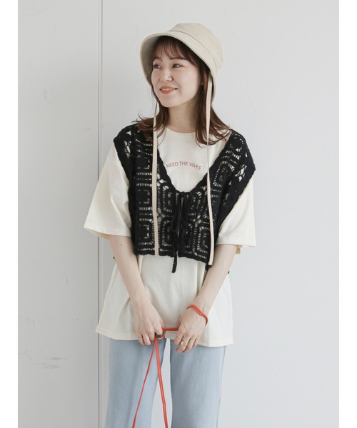 ehka sopo（エヘカソポ）の「モチーフレースベスト（ベスト・レディース・ブラック/オレンジ/キナリ/グリーン・ﾌﾘ-）」の3枚目の写真