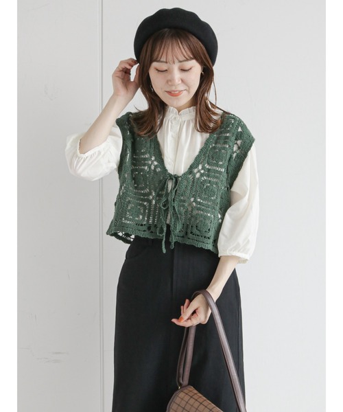 ehka sopo（エヘカソポ）の「モチーフレースベスト（ベスト・レディース・ブラック/オレンジ/キナリ/グリーン・ﾌﾘ-）」の10枚目の写真