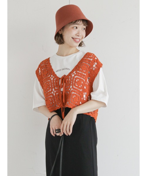 ehka sopo（エヘカソポ）の「モチーフレースベスト（ベスト・レディース・ブラック/オレンジ/キナリ/グリーン・ﾌﾘ-）」の16枚目の写真