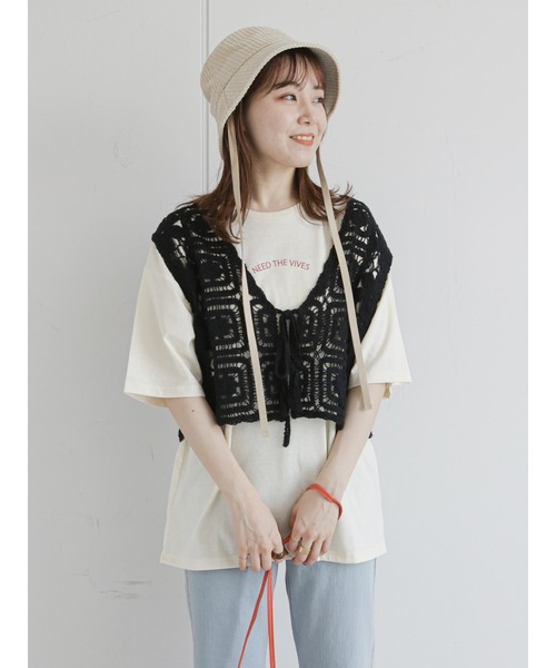 ehka sopo（エヘカソポ）の「モチーフレースベスト（ベスト・レディース・ブラック/オレンジ/キナリ/グリーン・ﾌﾘ-）」の20枚目の写真
