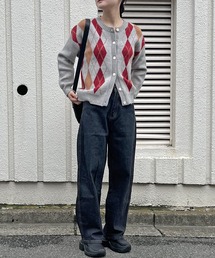 アーガイルクルーネックニットカーディガン