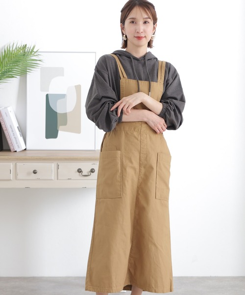 ElegChic(エレグシック)の「ツイルエプロンサロペット スカート (サロペット/オーバーオール・レディース・カーキ/ベージュ/ブラック・L/XL/3L/M/4L)」の8枚目の写真