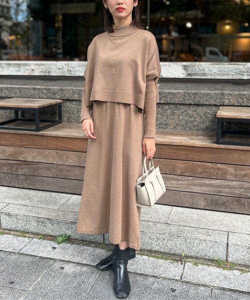 Chez toi（シェトワ）の「ケーププルオーバー×リブワンピースニット