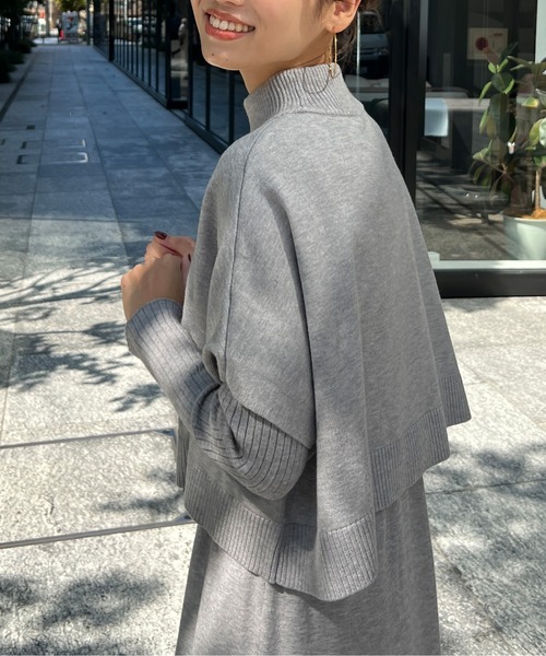 Chez toi(シェトワ)の「ケーププルオーバー×リブワンピースニットアップ(ワンピース・レディース・ブラック/グレー/アイボリー/モカ・FREE)」の9枚目の写真