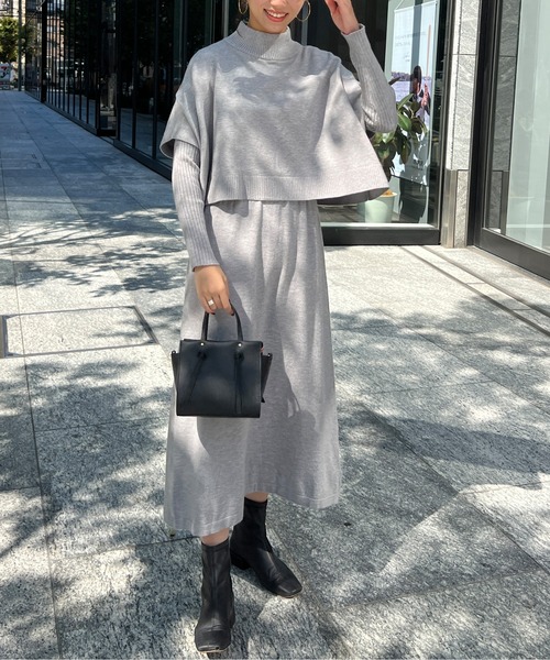 Chez toi(シェトワ)の「ケーププルオーバー×リブワンピースニットアップ(ワンピース・レディース・ブラック/グレー/アイボリー/モカ・FREE)」の10枚目の写真