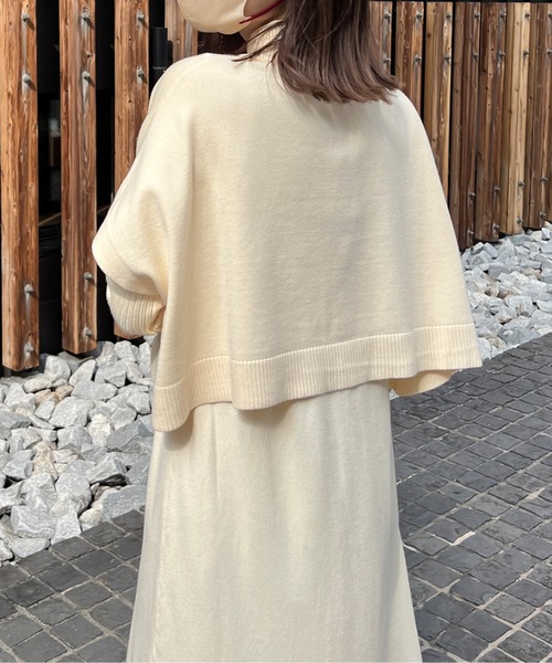 Chez toi(シェトワ)の「ケーププルオーバー×リブワンピースニットアップ(ワンピース・レディース・ブラック/グレー/アイボリー/モカ・FREE)」の13枚目の写真