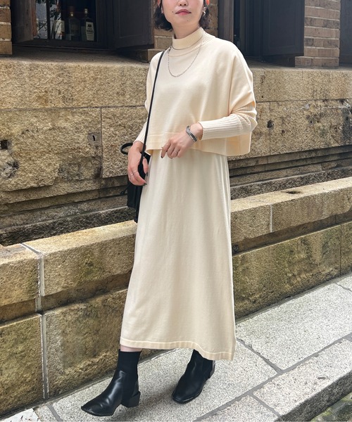 Chez toi(シェトワ)の「ケーププルオーバー×リブワンピースニットアップ(ワンピース・レディース・ブラック/グレー/アイボリー/モカ・FREE)」の14枚目の写真