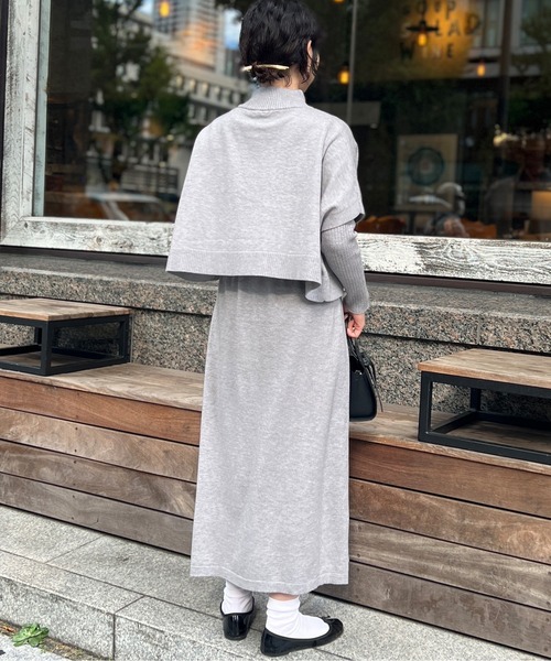 Chez toi(シェトワ)の「ケーププルオーバー×リブワンピースニットアップ(ワンピース・レディース・ブラック/グレー/アイボリー/モカ・FREE)」の15枚目の写真