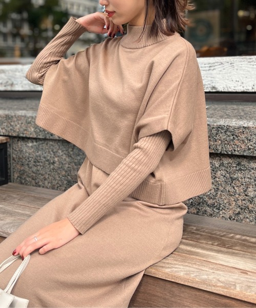 Chez toi(シェトワ)の「ケーププルオーバー×リブワンピースニットアップ(ワンピース・レディース・ブラック/グレー/アイボリー/モカ・FREE)」の17枚目の写真