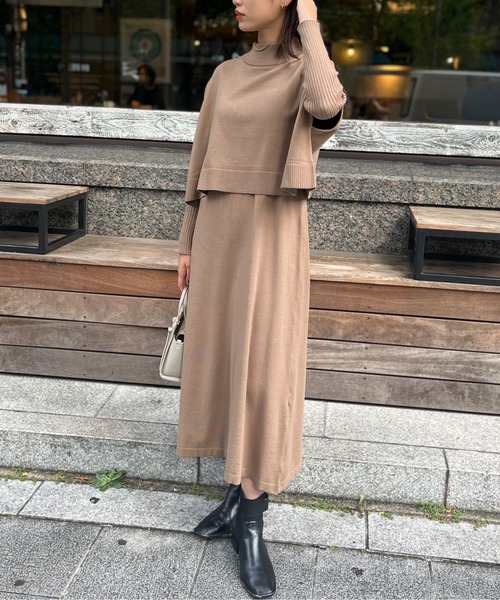 Chez toi(シェトワ)の「ケーププルオーバー×リブワンピースニットアップ(ワンピース・レディース・ブラック/グレー/アイボリー/モカ・FREE)」の20枚目の写真