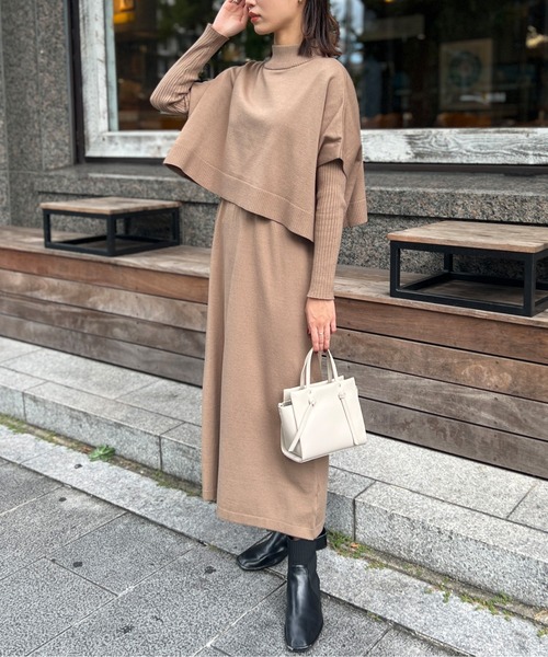 Chez toi(シェトワ)の「ケーププルオーバー×リブワンピースニットアップ(ワンピース・レディース・ブラック/グレー/アイボリー/モカ・FREE)」の21枚目の写真