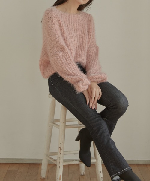 ACYM（アシーム）の「Volume sleeve shaggy ニット（ニット/セーター・レディース・ピンク/ベージュ・FREE）」の12枚目の写真