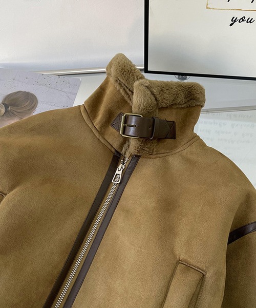 aimoha（アイモハ）の「ダブルカラー　ムートンジャケット（ムートンコート・レディース・オフホワイト/グリーン/グレー/ベージュ・LARGE/MEDIUM）」の12枚目の写真