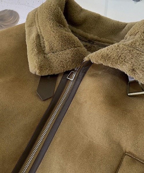 aimoha（アイモハ）の「ダブルカラー　ムートンジャケット（ムートンコート・レディース・オフホワイト/グリーン/グレー/ベージュ・LARGE/MEDIUM）」の13枚目の写真