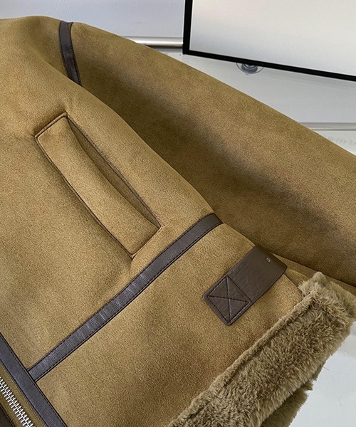 aimoha（アイモハ）の「ダブルカラー　ムートンジャケット（ムートンコート・レディース・オフホワイト/グリーン/グレー/ベージュ・LARGE/MEDIUM）」の14枚目の写真