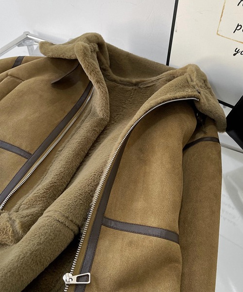 aimoha（アイモハ）の「ダブルカラー　ムートンジャケット（ムートンコート・レディース・オフホワイト/グリーン/グレー/ベージュ・LARGE/MEDIUM）」の17枚目の写真