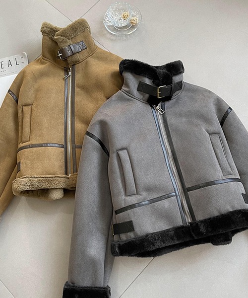 aimoha（アイモハ）の「ダブルカラー　ムートンジャケット（ムートンコート・レディース・オフホワイト/グリーン/グレー/ベージュ・LARGE/MEDIUM）」の19枚目の写真