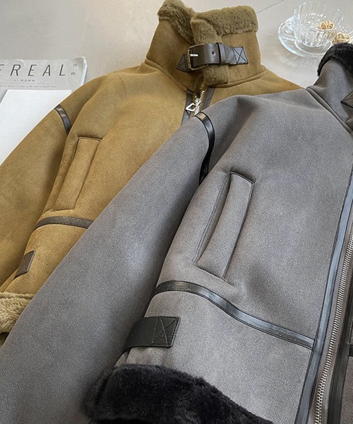 aimoha（アイモハ）の「ダブルカラー　ムートンジャケット（ムートンコート・レディース・オフホワイト/グリーン/グレー/ベージュ・LARGE/MEDIUM）」の20枚目の写真