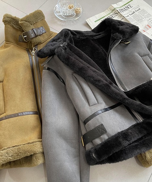 aimoha（アイモハ）の「ダブルカラー　ムートンジャケット（ムートンコート・レディース・オフホワイト/グリーン/グレー/ベージュ・LARGE/MEDIUM）」の21枚目の写真