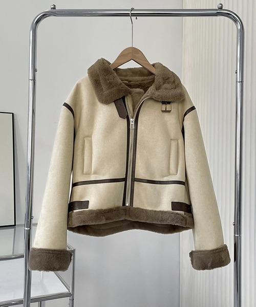 aimoha（アイモハ）の「ダブルカラー　ムートンジャケット（ムートンコート・レディース・オフホワイト/グリーン/グレー/ベージュ・LARGE/MEDIUM）」の22枚目の写真