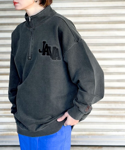 Java（ジャバ）の「《JaVaジャバ コラボ》こなれヴインテージ。ロゴ刺繍ハーフジップピグメントプルオーバー（スウェット・レディース・イエロー/チャコール/ブルー・LARGE/MEDIUM/SMALL/X-LARGE/XX-LARGE）」の4枚目の写真